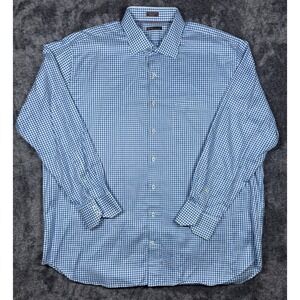 Peter Millar Mens XXL Gingham Check Long Sleeve Button Up Shirt Blue White